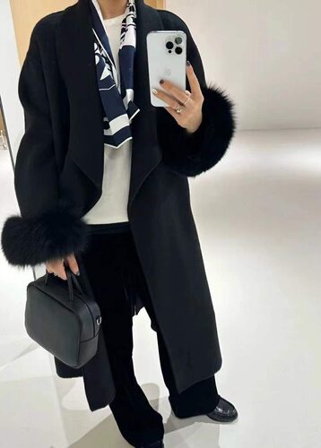 韩国定制韩剧女主长款保暖羊绒大衣女装狐狸毛袖口毛呢外套秋冬