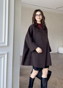 韩国定制SEVEM2025韩系宽松双面羊绒大衣蝙蝠袖 V领设计感羊毛大衣