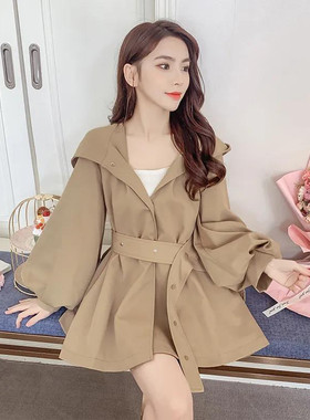 卡其色斗篷连帽风衣外套女2025年秋季新款小个子休闲显瘦减龄大衣