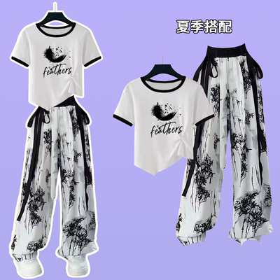 两件套短袖新中式夏季韩版冰丝