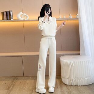 2026新款高级感休闲运动套装女洋气减龄新中式国风阔腿裤两件套潮