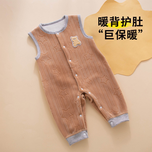 宝宝加绒裤子冬天90码73男宝薄绒打底裤裆部按扣护肚子婴儿背带裤