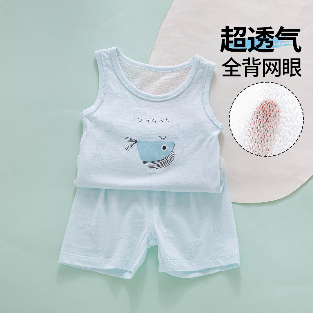 宝宝睡衣夏季薄款a类一岁男宝婴幼儿夏天家居空调服短裤背心套装