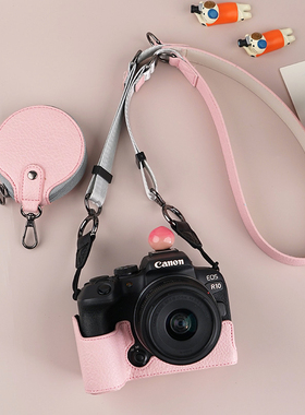 适用富士xt30ii/xs20佳能r50v/r10索尼zve10粉色保护套松下s9肩带