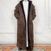 冬厚长袍男 Thick Hooded Winter Fur Thobe Faux Coat Warm Long