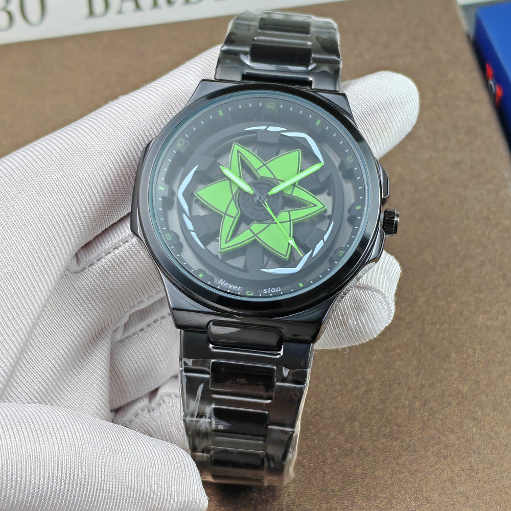 Punk Large Dial Men Watch quartz wristwatch 朋克轮毂旋转手表