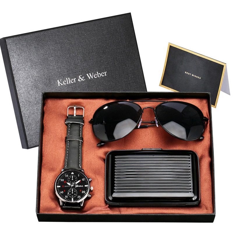luxury watch wallet perfume belt set men gift 组合手表套装礼