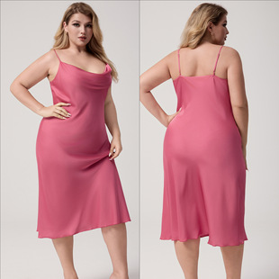 Plus-size Satin Nightgown Women's Summer Pajamas 大码睡裙女