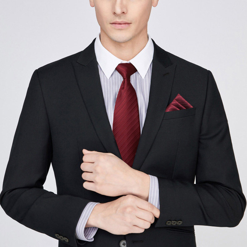 酒红领带男结婚新郎婚庆正装商务暗条纹 8cm纯色职业上班深红色