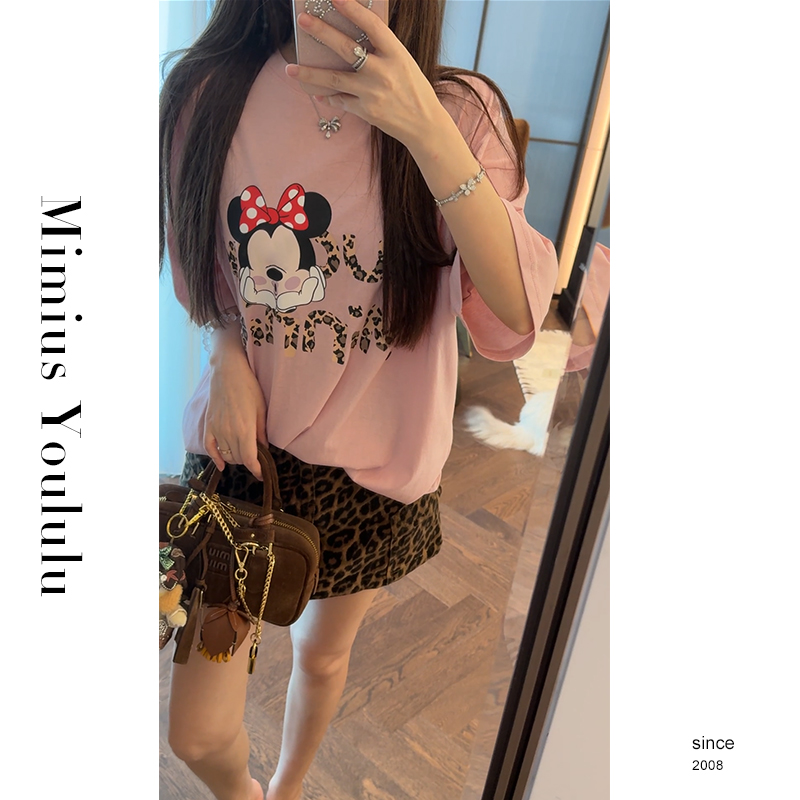 【mimius】游鹿鹿 可爱卡通图案印花百搭休闲宽松显瘦T恤+裙裤 G0