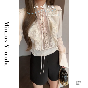 甜美白月光纯欲感绑带镂空衬衫 花神巡游 mimius G0722 游鹿鹿