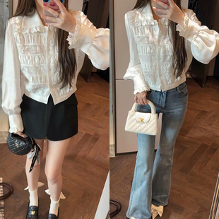 气质百搭显瘦上衣 mimius 游鹿鹿 轻奢高级感蕾丝花边拼接衬衫