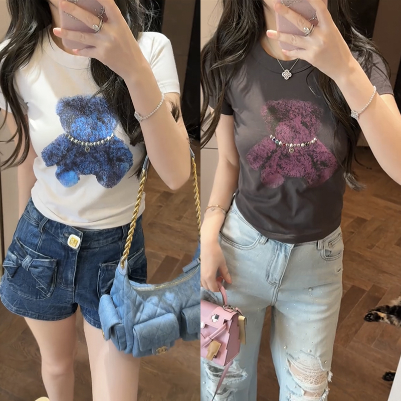 【mimius】游鹿鹿 小众潮牌男女同款可爱小熊印花重磅纯棉短袖T恤