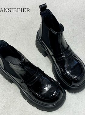 黑色厚底增高小个子马丁靴女2025秋冬季小短靴切尔西靴E352-7