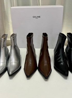 尖头短靴女2025秋冬新款短筒小众时尚弹力瘦瘦靴粗跟高跟靴子女C1