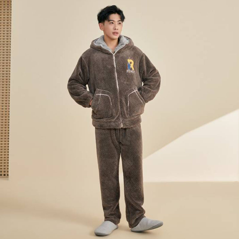 法兰绒天慕之伴南极绒开衫2025新款睡衣北羔绒套雪花绒男款