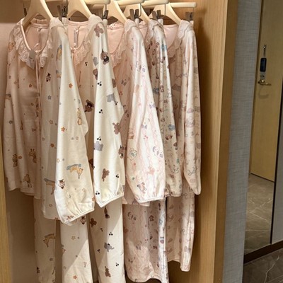 KXM公主蕾丝德绒家居服女秋冬新款自带胸垫甜美卡通圆领睡衣套装