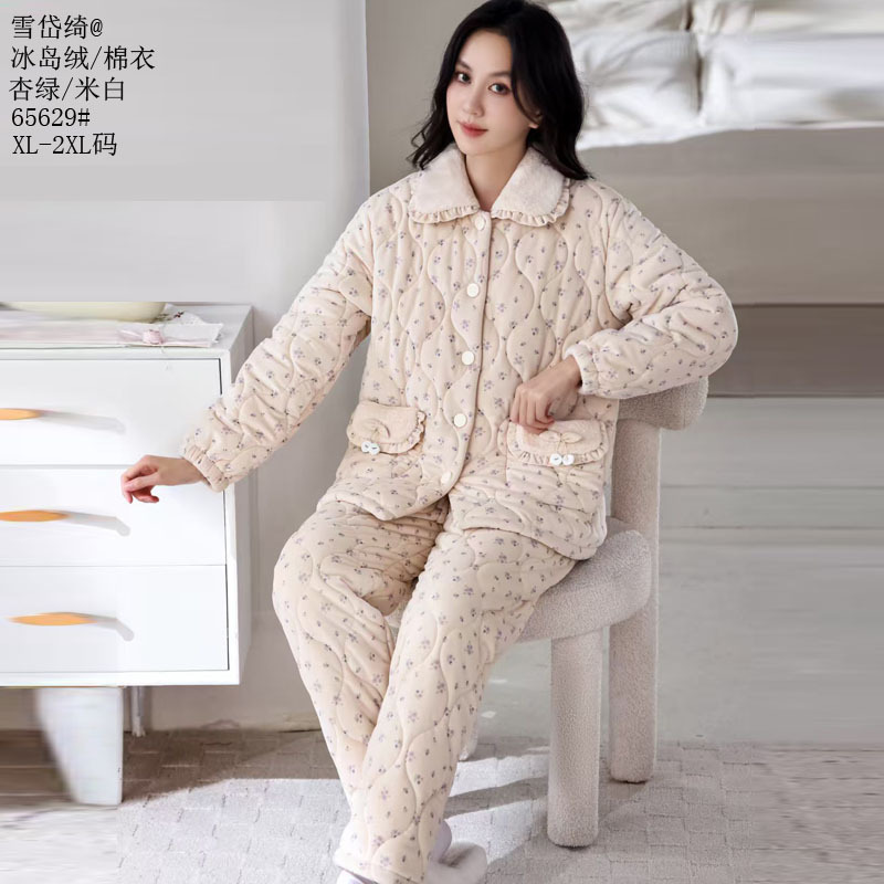 德肤绒棉衣冰岛绒女款2025新款奥丝绒睡衣时尚印花保暖家居服