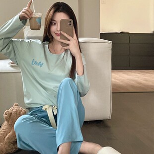 慕思梦睡衣女春秋季长袖家居服新款纯棉套装套头休闲居家清新薄款