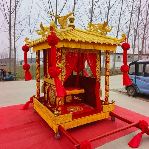 金色单顶木雕大花轿中式八抬大轿