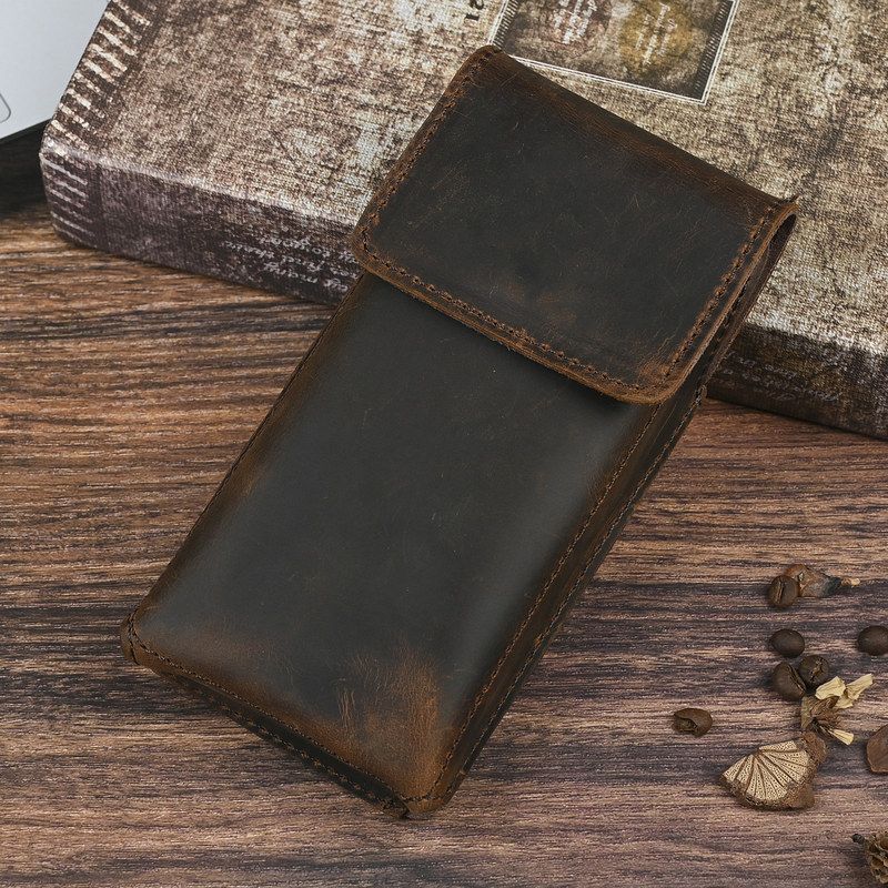 简约头层牛皮年新款真皮男士腰包疯马皮户外包盖式可穿皮带背包