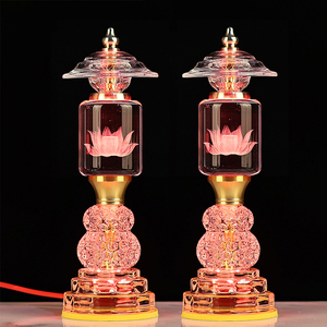 led玻璃水晶莲花佛供灯七彩佛灯家用佛堂照明灯观音菩萨插电新款