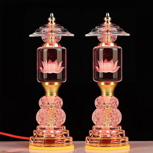 led玻璃水晶莲花佛供灯七彩佛灯家用佛堂照明灯观音菩萨插电新款