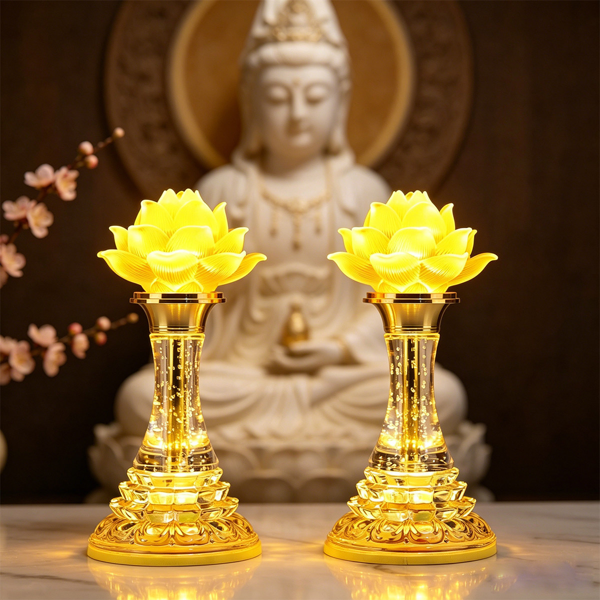 led玻璃水晶莲花佛供灯七彩佛灯家用长明灯佛堂插电招财仙家菩萨