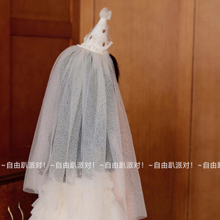 ins森系公主生日帽子儿童派对头纱发箍头饰女童户外拍照道具装饰