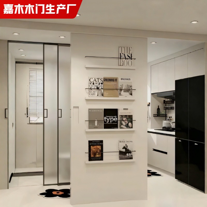 无轨静音推拉门烤漆木纹移门