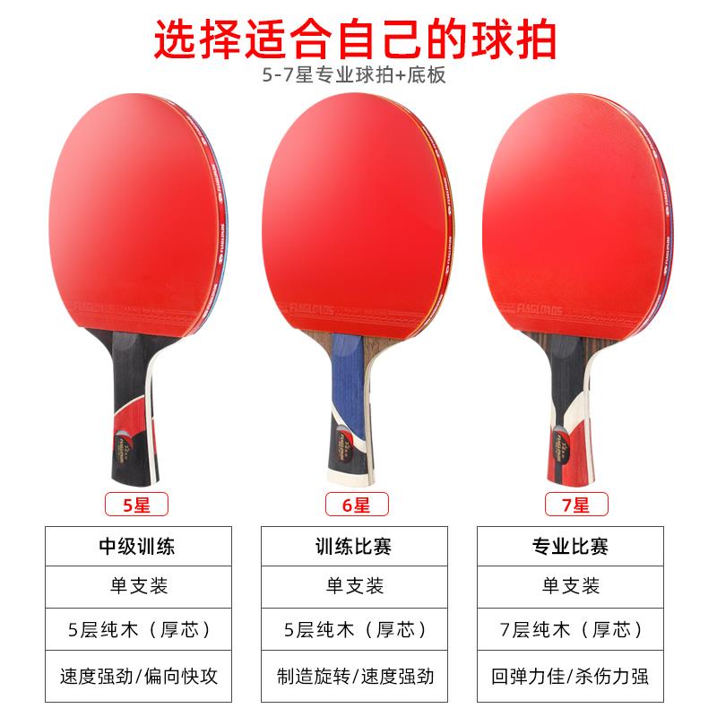 乒乓球拍单拍套装五星六星专业学生6星横拍直拍1只长柄反胶