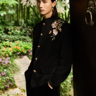 西服潮 外套男高级感结婚礼中山装 新中式 国风牡丹花卉刺绣立领西装
