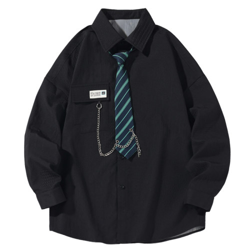 JK风领带长袖衬衫男女