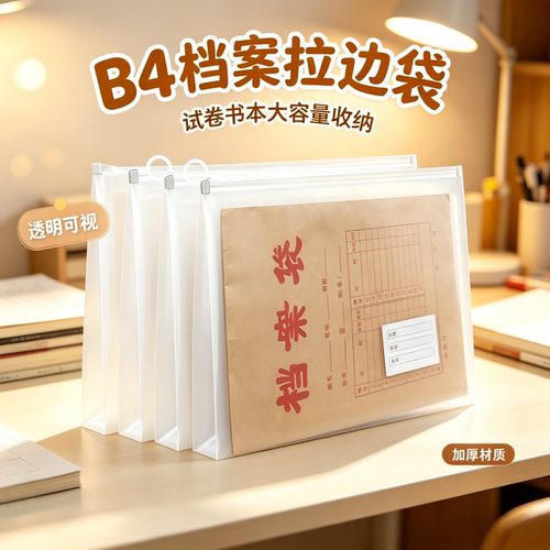 B4拉链式透明防水大容量文件袋