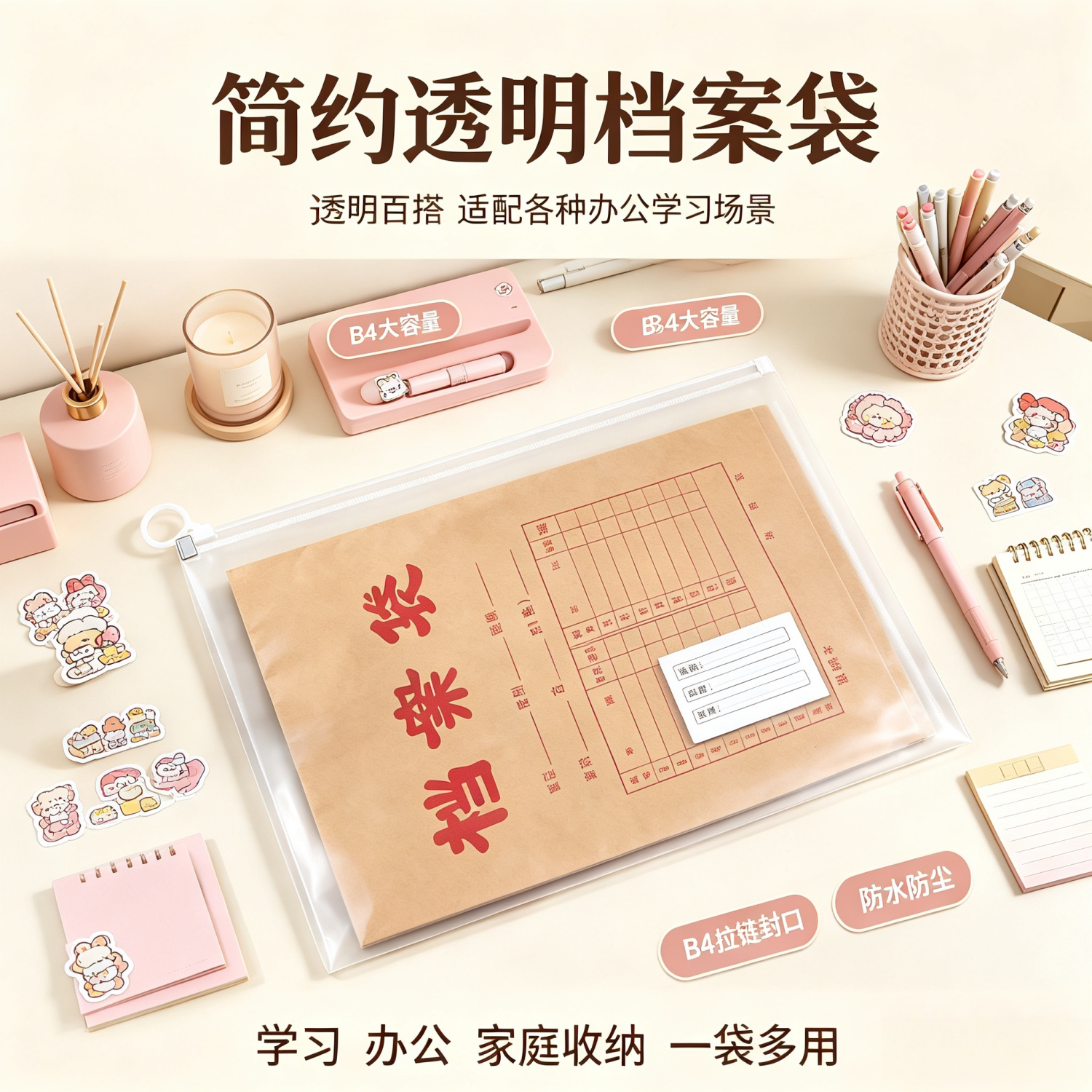B4透明加厚防水拉链档案袋