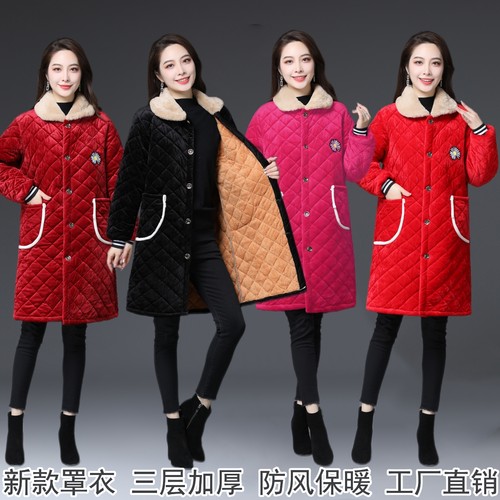 新款加绒加厚罩衣女冬季保暖防寒