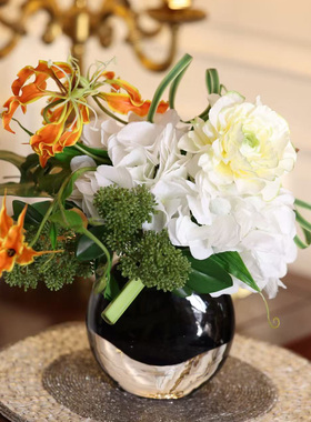 仿真花高级感橙色火焰百合法式轻奢客厅玄关新年花艺摆件乔迁送礼