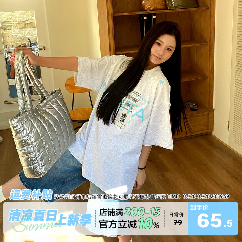 饭饭又饿了美式复古印花短袖t恤