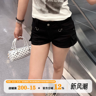 口袋窄版 顯瘦牛仔褲 女夏季 短褲 清倉價 飯飯又餓了辣妹高腰工裝