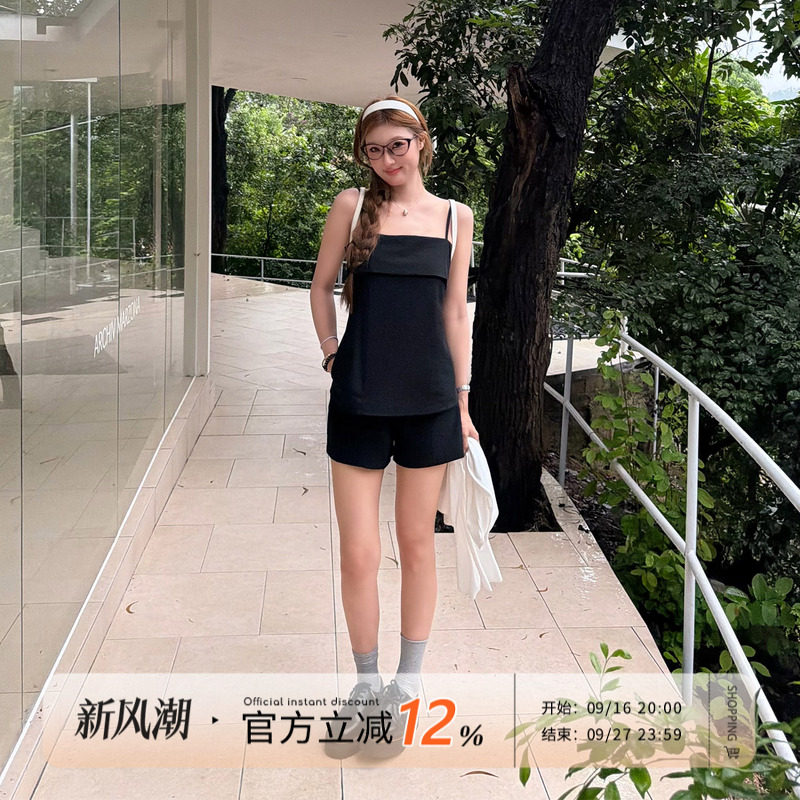 饭饭又饿了韩系黑色套装女夏季图片