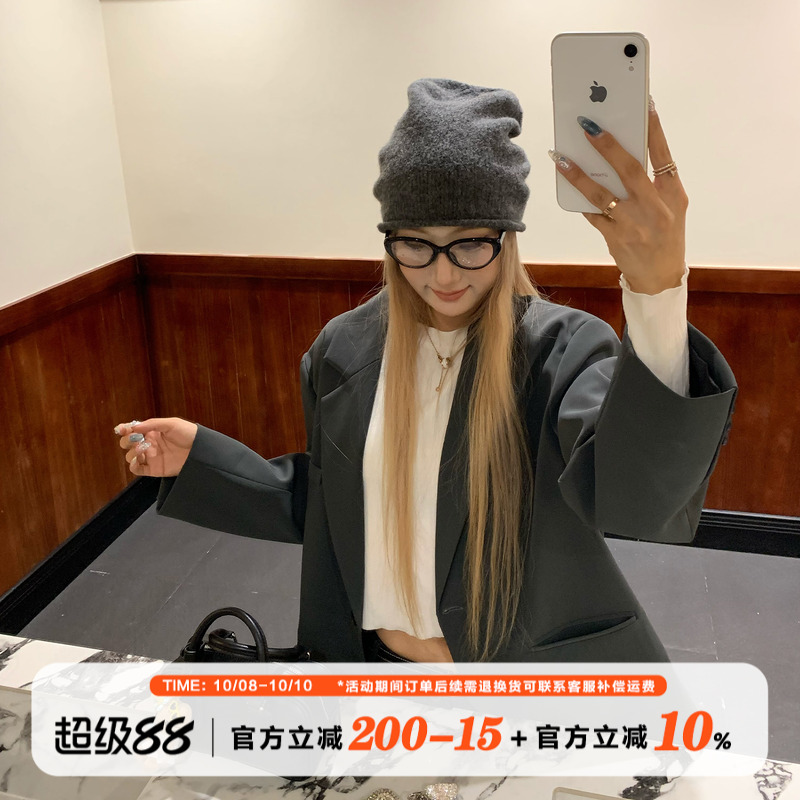 饭饭又饿了高级复古灰色西装外套