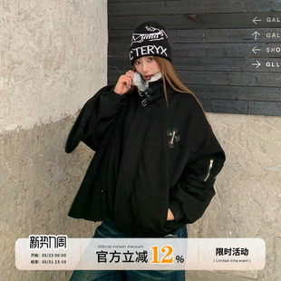 饭饭又饿了美式毛领棉服外套冬季女款夹棉保暖高级感宽松机车夹克