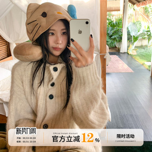 【限时价】饭饭又饿了慵懒氛围感高领毛衣外套女秋冬软糯百搭开衫