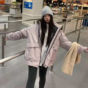 饭饭又饿了90白鸭绒大毛领连帽羽绒服女冬季超好看保暖工装派克服