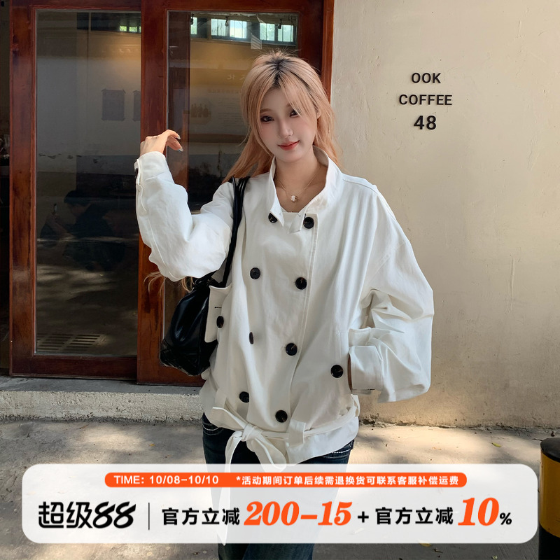 饭饭又饿了双排扣立领风衣外套女