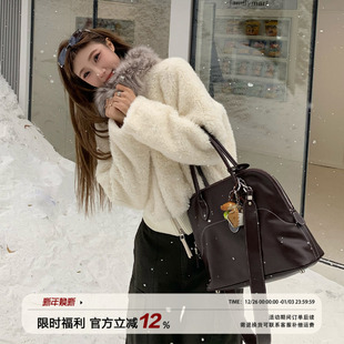 饭饭又饿了韩系毛领羊羔毛外套女冬季 上衣 巨好看软糯保暖显瘦短款