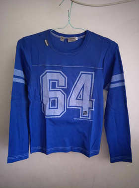 日单BLU* CROS*宝蓝色印64字母长袖140/150-S