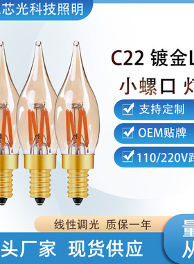 爱迪生灯泡LED复古灯泡C22T镀金2W水晶灯光源E12/14螺口跨境