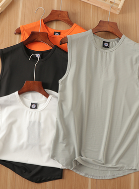 欧美单凉感透气夏季男士纯色运动弹力速干汗背心镂空无袖T恤30557