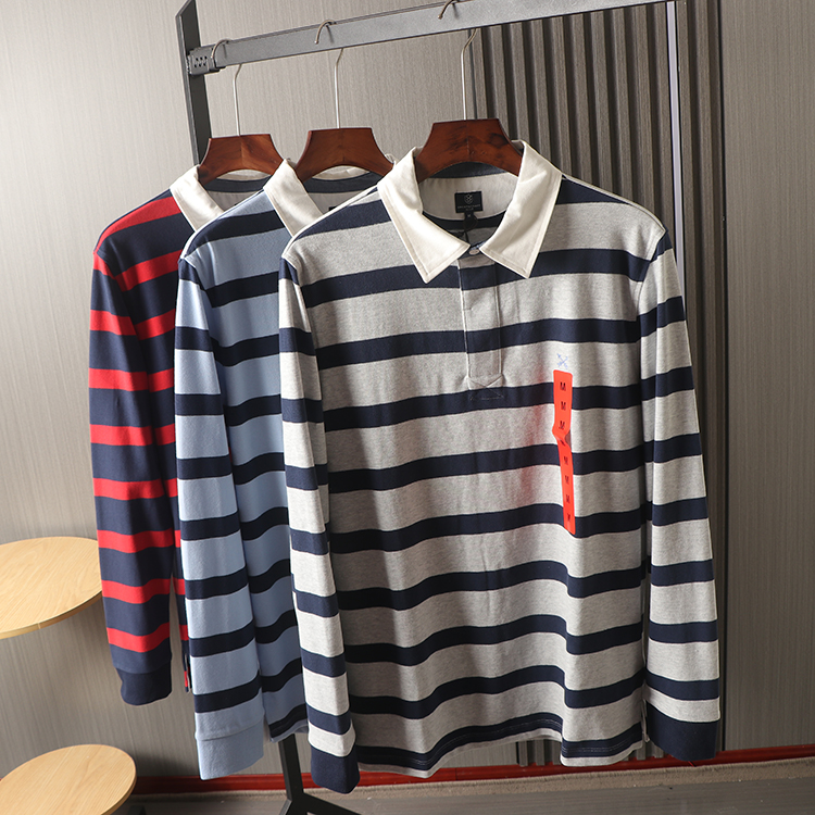 翻领Polo衫百搭条纹长袖T恤潮